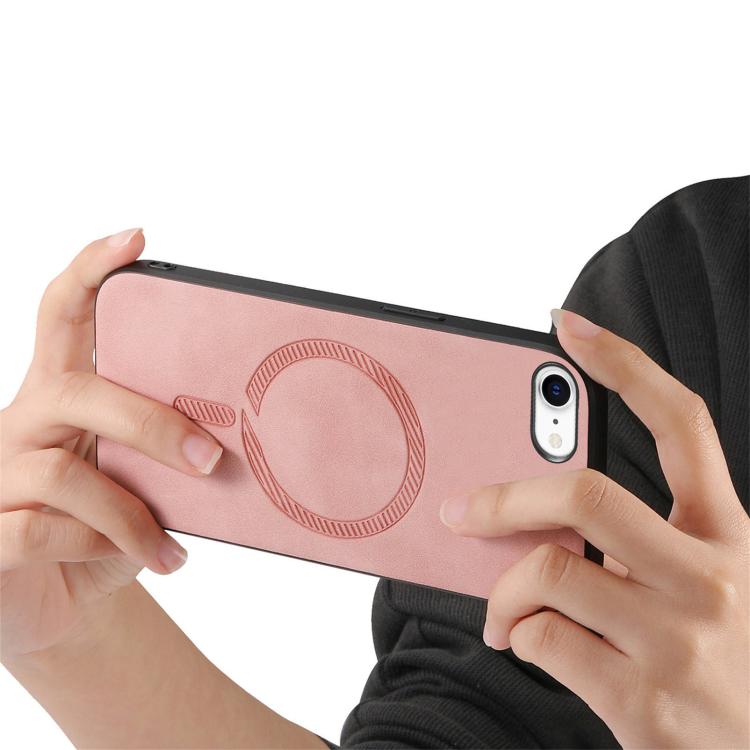 For iPhone 16e Solid Color Retro Magsafe PU Back Cover Phone Case(Pink) - iPhone 16e Cases by buy2fix | Online Shopping UK | buy2fix