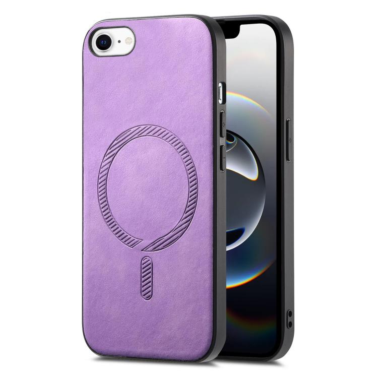 For iPhone 16e Solid Color Retro Magsafe PU Back Cover Phone Case(Purple) - iPhone 16e Cases by buy2fix | Online Shopping UK | buy2fix