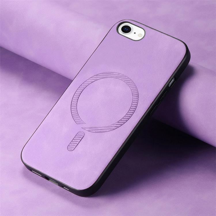 For iPhone 16e Solid Color Retro Magsafe PU Back Cover Phone Case(Purple) - iPhone 16e Cases by buy2fix | Online Shopping UK | buy2fix