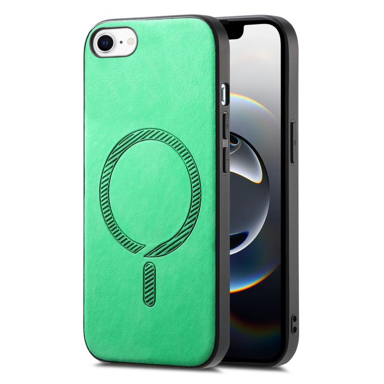 For iPhone 16e Solid Color Retro Magsafe PU Back Cover Phone Case(Green) - iPhone 16e Cases by buy2fix | Online Shopping UK | buy2fix