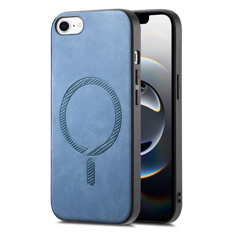For iPhone 16e Solid Color Retro Magsafe PU Back Cover Phone Case(Blue) - iPhone 16e Cases by buy2fix | Online Shopping UK | buy2fix
