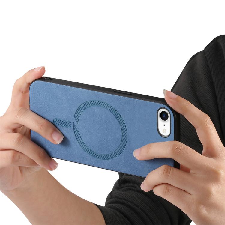 For iPhone 16e Solid Color Retro Magsafe PU Back Cover Phone Case(Blue) - iPhone 16e Cases by buy2fix | Online Shopping UK | buy2fix
