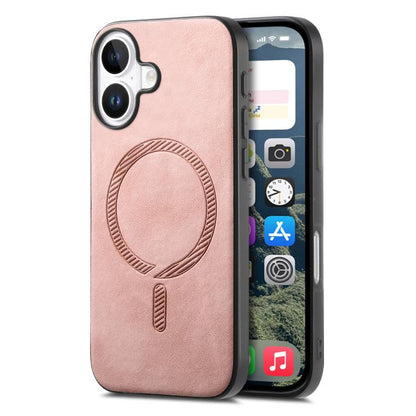 For iPhone 17 Solid Color Retro Magsafe PU Back Cover Phone Case(Pink) - iPhone 17 Cases by buy2fix | Online Shopping UK | buy2fix