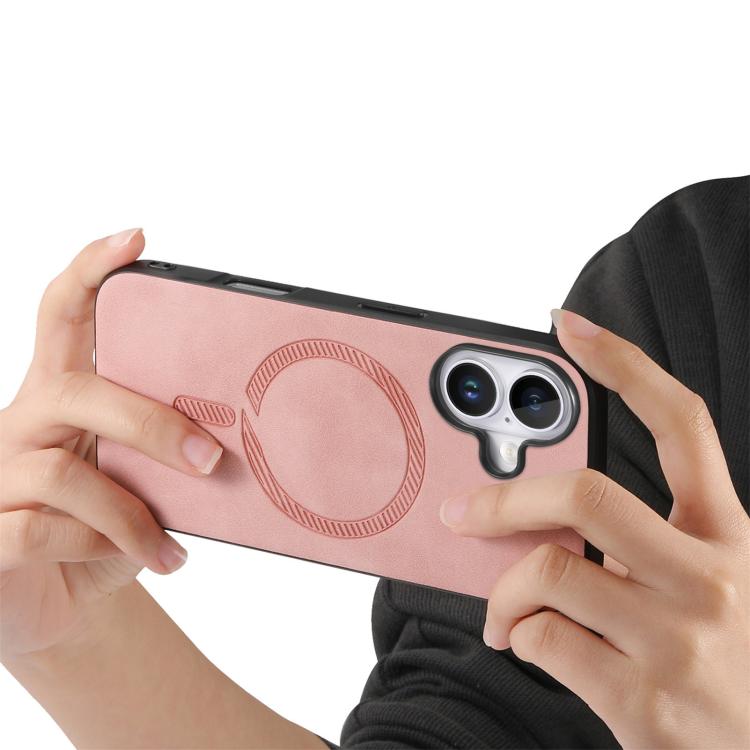 For iPhone 17 Solid Color Retro Magsafe PU Back Cover Phone Case(Pink) - iPhone 17 Cases by buy2fix | Online Shopping UK | buy2fix