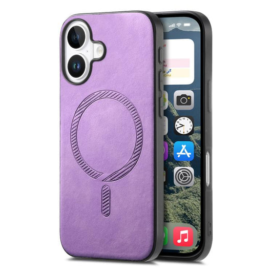 For iPhone 17 Solid Color Retro Magsafe PU Back Cover Phone Case(Purple) - iPhone 17 Cases by buy2fix | Online Shopping UK | buy2fix