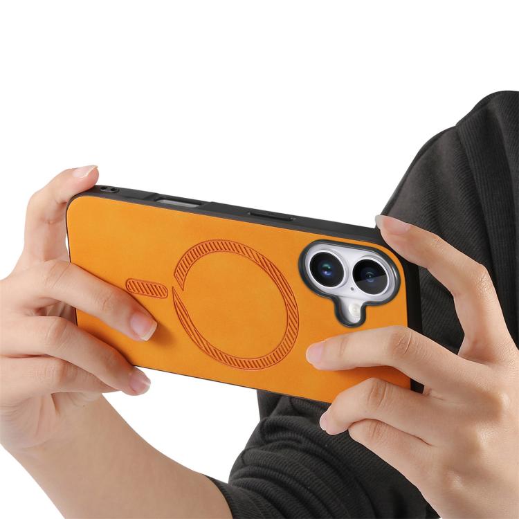 For iPhone 17 Solid Color Retro Magsafe PU Back Cover Phone Case(Yellow) - iPhone 17 Cases by buy2fix | Online Shopping UK | buy2fix
