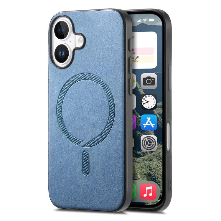 For iPhone 17 Solid Color Retro Magsafe PU Back Cover Phone Case(Blue) - iPhone 17 Cases by buy2fix | Online Shopping UK | buy2fix