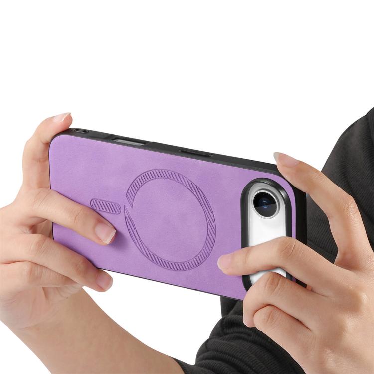 For iPhone Air Solid Color Retro Magsafe PU Back Cover Phone Case(Purple) - iPhone Air Cases by buy2fix | Online Shopping UK | buy2fix