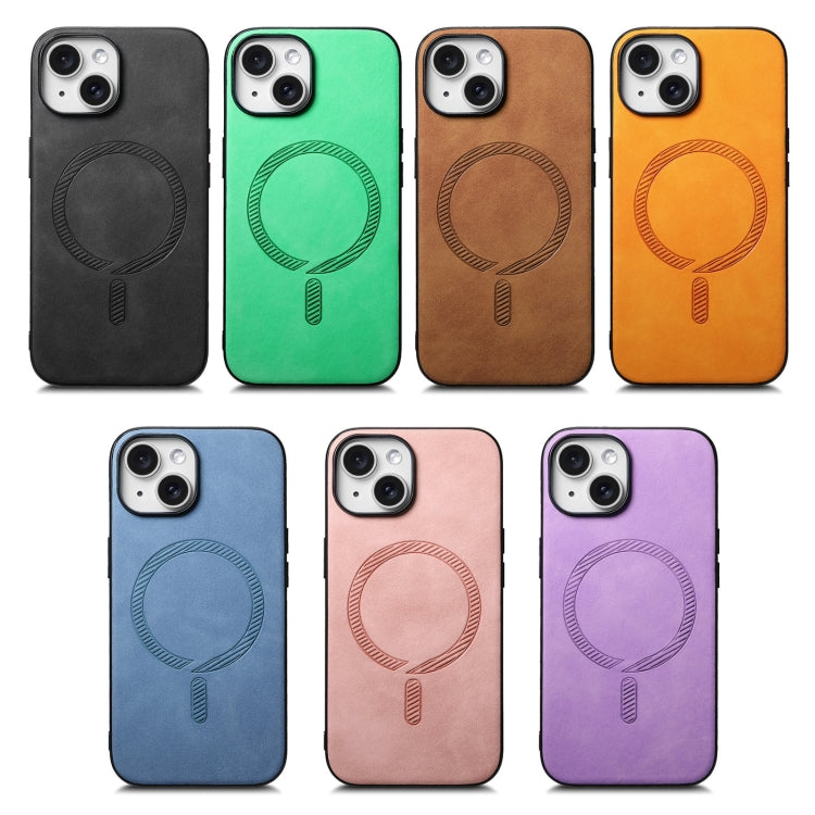 For iPhone 16 Solid Color Retro Magsafe PU Back Cover Phone Case(Purple) by buy2fix