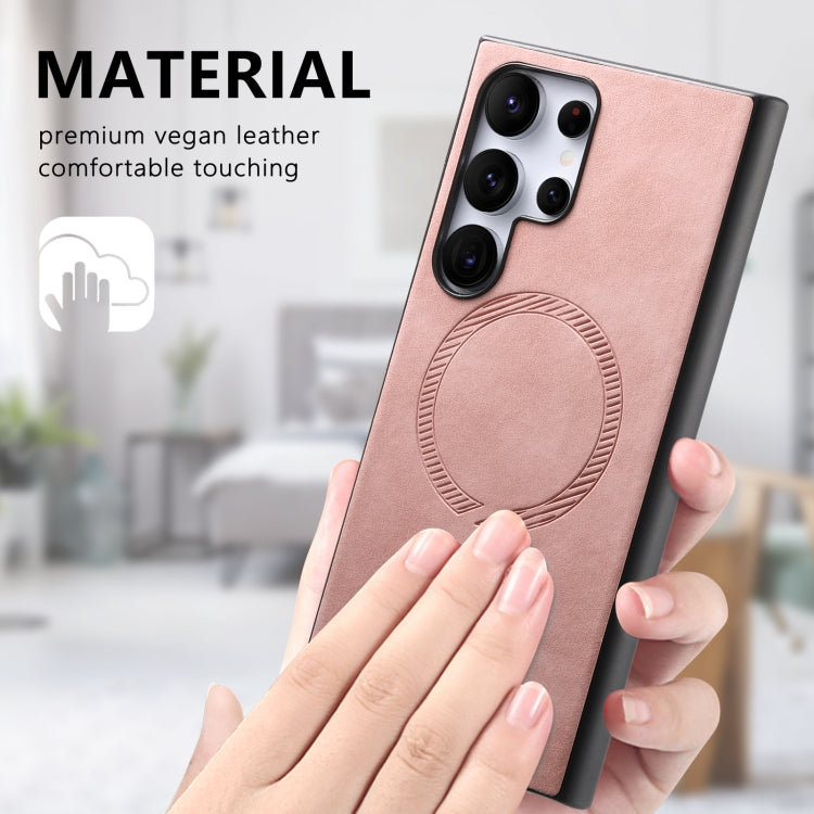 For Samsung Galaxy S25 5G Solid Color Retro Magsafe PU Back Cover Phone Case(Pink) by buy2fix