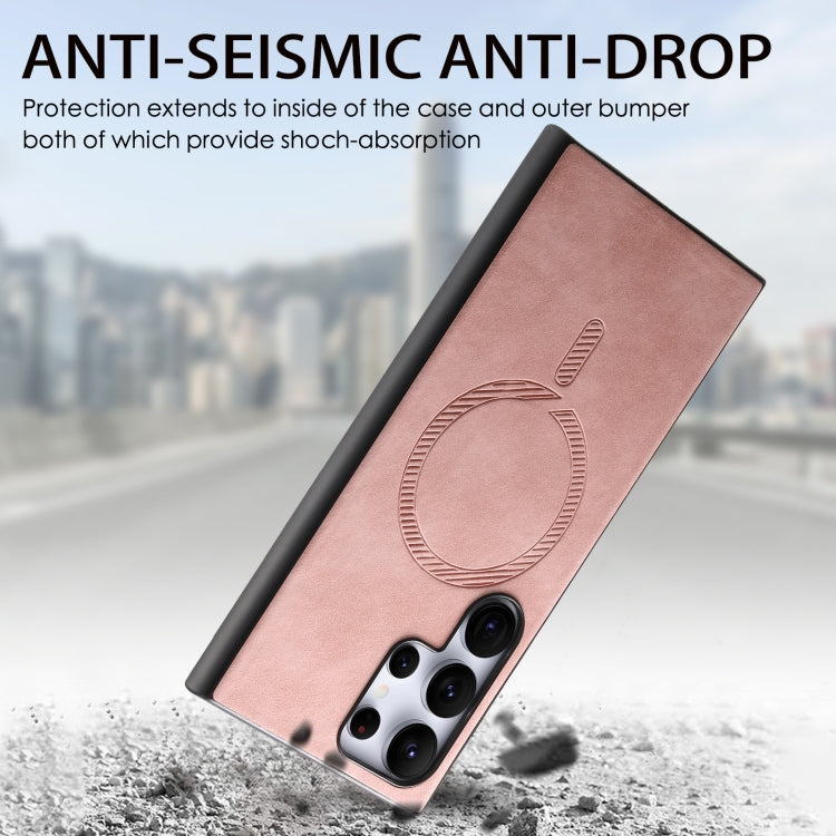 For Samsung Galaxy S25 5G Solid Color Retro Magsafe PU Back Cover Phone Case(Pink) by buy2fix