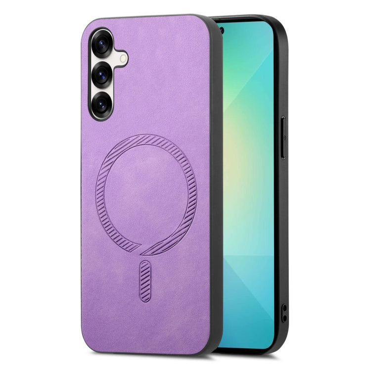 For Samsung Galaxy S25 5G Solid Color Retro Magsafe PU Back Cover Phone Case(Purple) by buy2fix
