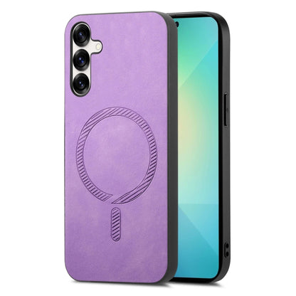 For Samsung Galaxy S25 5G Solid Color Retro Magsafe PU Back Cover Phone Case(Purple) by buy2fix