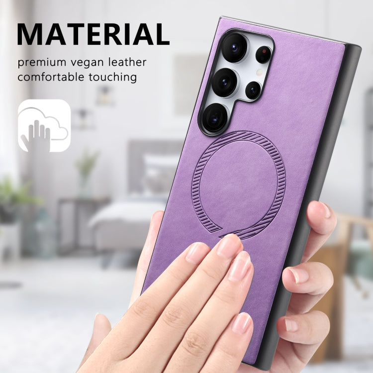 For Samsung Galaxy S25 5G Solid Color Retro Magsafe PU Back Cover Phone Case(Purple) by buy2fix