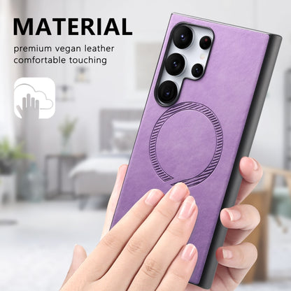 For Samsung Galaxy S25 5G Solid Color Retro Magsafe PU Back Cover Phone Case(Purple) by buy2fix