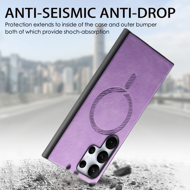 For Samsung Galaxy S25 5G Solid Color Retro Magsafe PU Back Cover Phone Case(Purple) by buy2fix