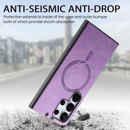 For Samsung Galaxy S25 5G Solid Color Retro Magsafe PU Back Cover Phone Case(Purple) by buy2fix