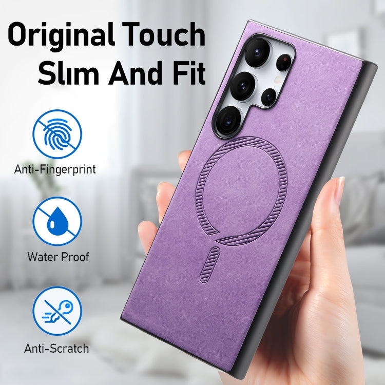 For Samsung Galaxy S25 5G Solid Color Retro Magsafe PU Back Cover Phone Case(Purple) by buy2fix