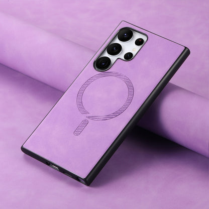 For Samsung Galaxy S25 5G Solid Color Retro Magsafe PU Back Cover Phone Case(Purple) by buy2fix