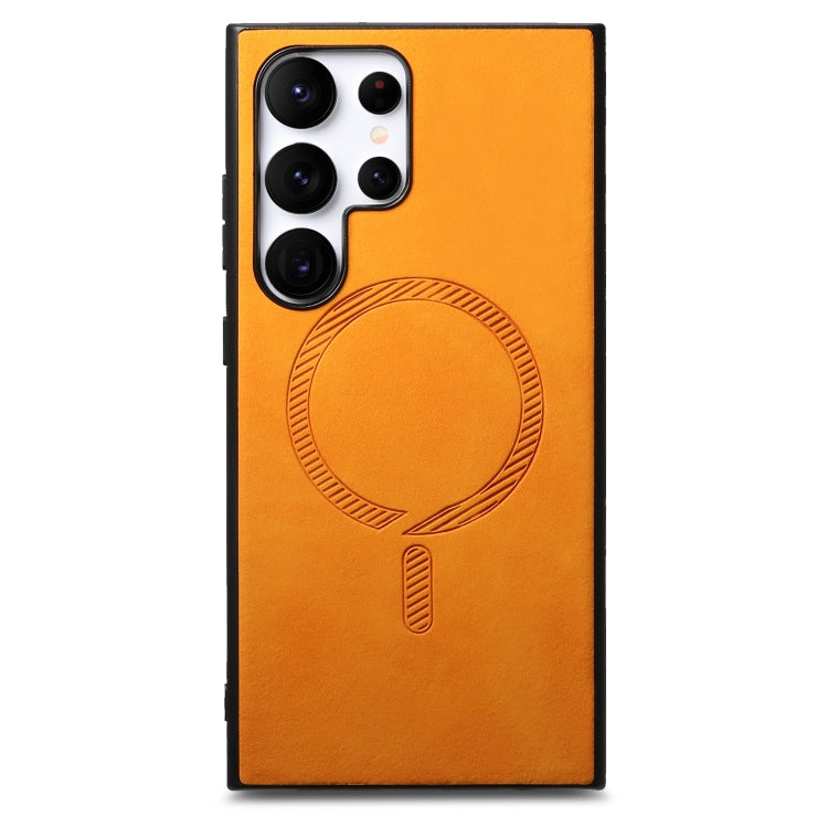 For Samsung Galaxy S25 5G Solid Color Retro Magsafe PU Back Cover Phone Case(Yellow) by buy2fix
