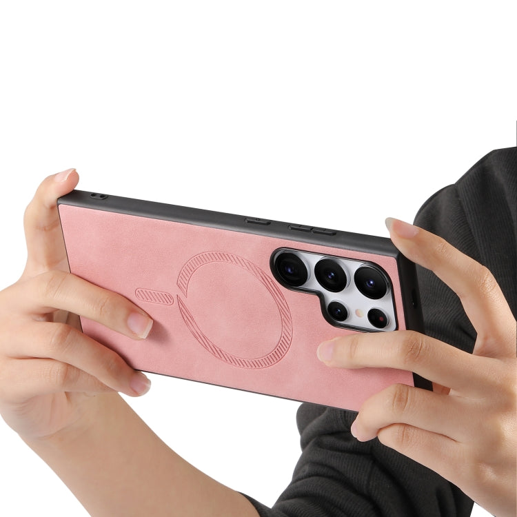 For Samsung Galaxy S25+ 5G Solid Color Retro Magsafe PU Back Cover Phone Case(Pink) by buy2fix