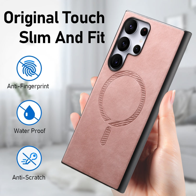 For Samsung Galaxy S25+ 5G Solid Color Retro Magsafe PU Back Cover Phone Case(Pink) by buy2fix