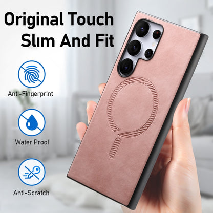 For Samsung Galaxy S25+ 5G Solid Color Retro Magsafe PU Back Cover Phone Case(Pink) by buy2fix