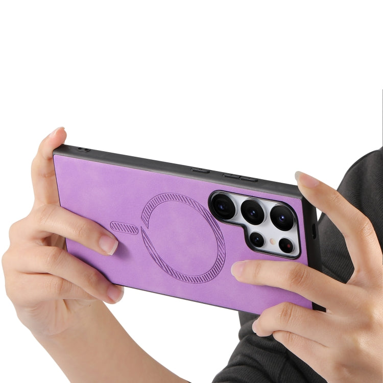 For Samsung Galaxy S25+ 5G Solid Color Retro Magsafe PU Back Cover Phone Case(Purple) by buy2fix