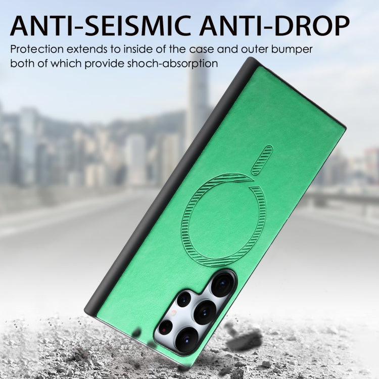 For Samsung Galaxy S25+ 5G Solid Color Retro Magsafe PU Back Cover Phone Case(Green) by buy2fix