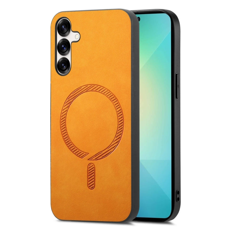 For Samsung Galaxy S25+ 5G Solid Color Retro Magsafe PU Back Cover Phone Case(Yellow) by buy2fix