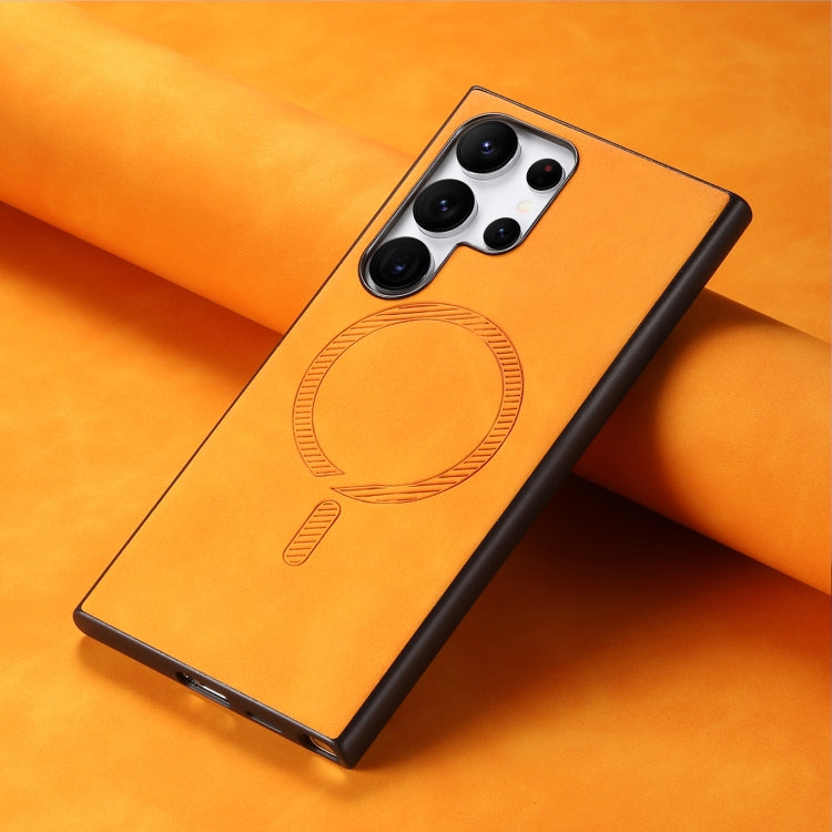 For Samsung Galaxy S25+ 5G Solid Color Retro Magsafe PU Back Cover Phone Case(Yellow) by buy2fix