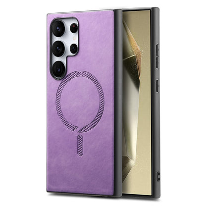 For Samsung Galaxy S25 Ultra 5G Solid Color Retro Magsafe PU Back Cover Phone Case(Purple) by buy2fix