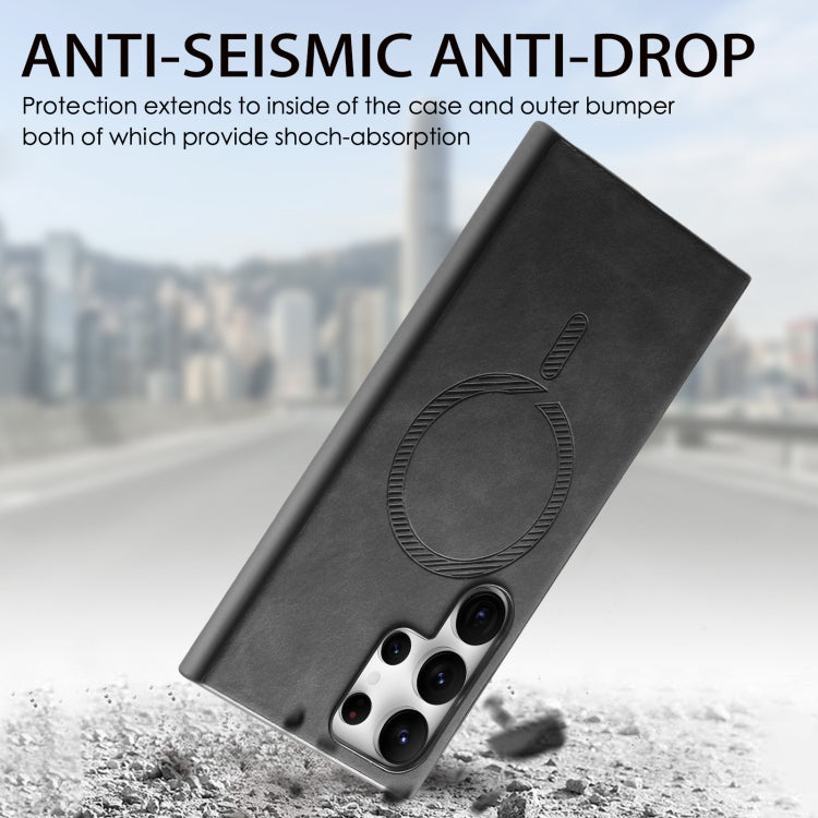 For Samsung Galaxy S25 Ultra 5G Solid Color Retro Magsafe PU Back Cover Phone Case(Black) by buy2fix