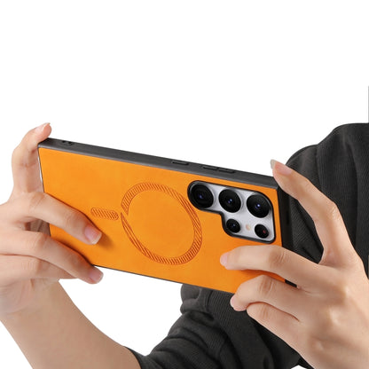 For Samsung Galaxy S25 Ultra 5G Solid Color Retro Magsafe PU Back Cover Phone Case(Yellow) by buy2fix