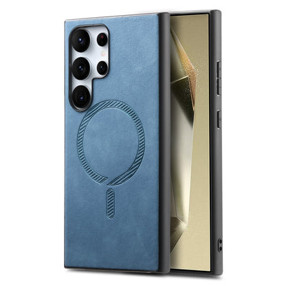 For Samsung Galaxy S25 Ultra 5G Solid Color Retro Magsafe PU Back Cover Phone Case(Blue) by buy2fix