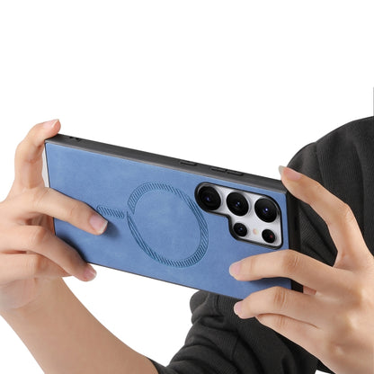 For Samsung Galaxy S25 Ultra 5G Solid Color Retro Magsafe PU Back Cover Phone Case(Blue) by buy2fix