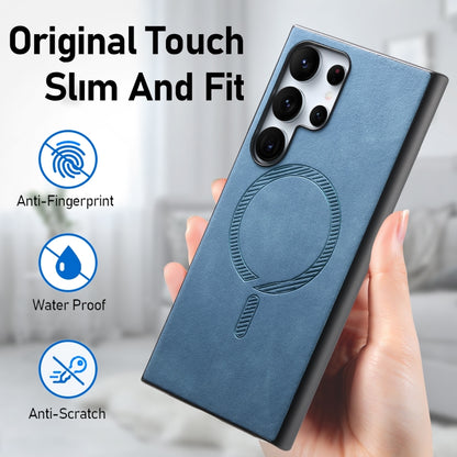 For Samsung Galaxy S25 Ultra 5G Solid Color Retro Magsafe PU Back Cover Phone Case(Blue) by buy2fix