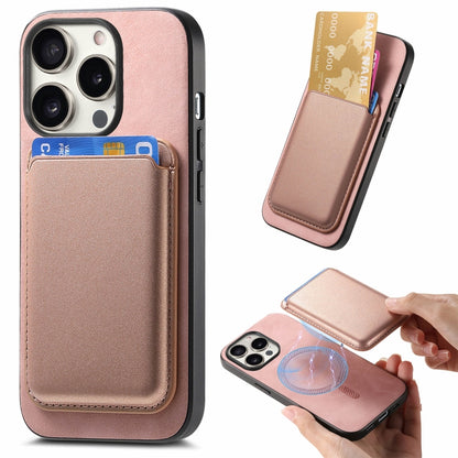For iPhone 12 Pro Retro Magsafe Card Bag PU Back Cover Phone Case(Pink) by buy2fix