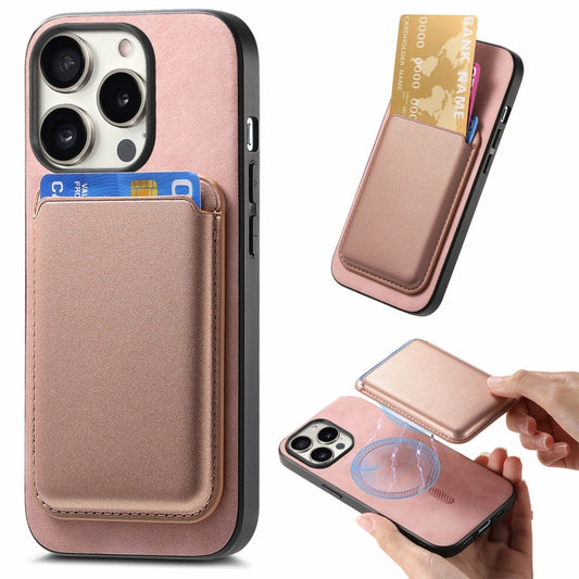 For iPhone 12 Pro Retro Magsafe Card Bag PU Back Cover Phone Case(Pink) by buy2fix