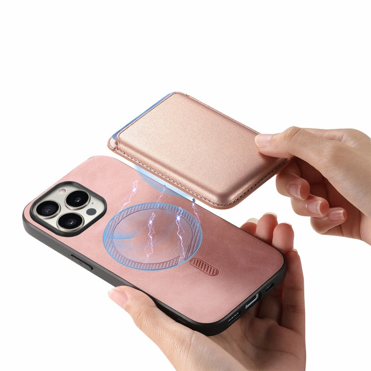 For iPhone 12 Pro Retro Magsafe Card Bag PU Back Cover Phone Case(Pink) by buy2fix