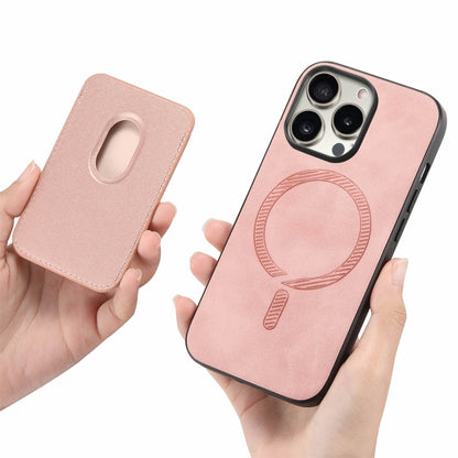 For iPhone 12 Pro Retro Magsafe Card Bag PU Back Cover Phone Case(Pink) by buy2fix