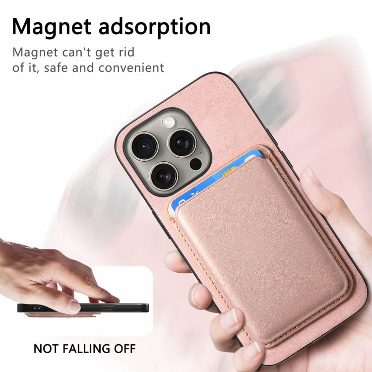 For iPhone 12 Pro Retro Magsafe Card Bag PU Back Cover Phone Case(Pink) by buy2fix