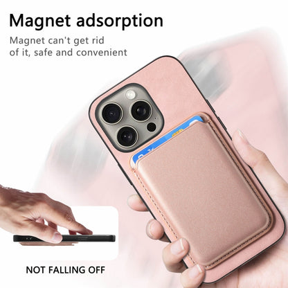 For iPhone 12 Pro Retro Magsafe Card Bag PU Back Cover Phone Case(Pink) by buy2fix