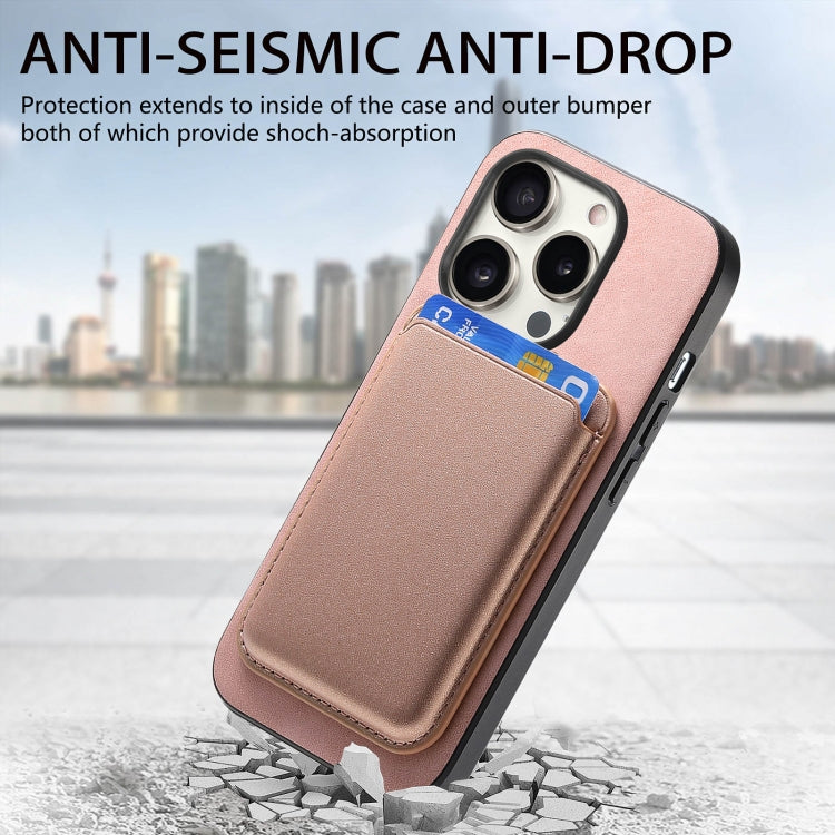 For iPhone 12 Pro Retro Magsafe Card Bag PU Back Cover Phone Case(Pink) by buy2fix