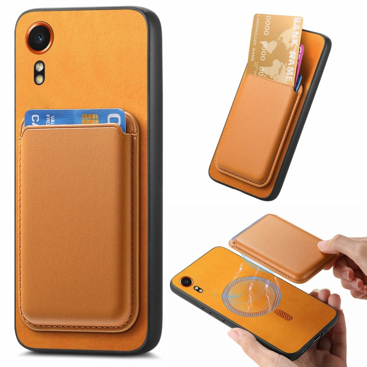 For Samsung Galaxy Xcover 7 Retro Magsafe Card Bag PU Back Cover Phone Case(Yellow) by buy2fix