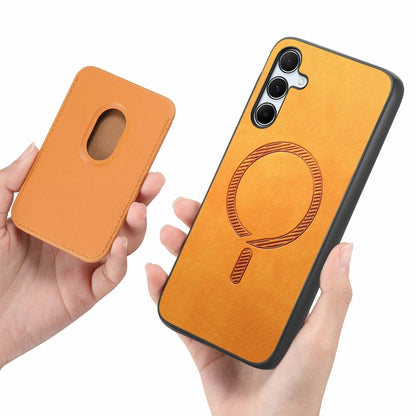 For Samsung Galaxy Xcover 7 Retro Magsafe Card Bag PU Back Cover Phone Case(Yellow) by buy2fix