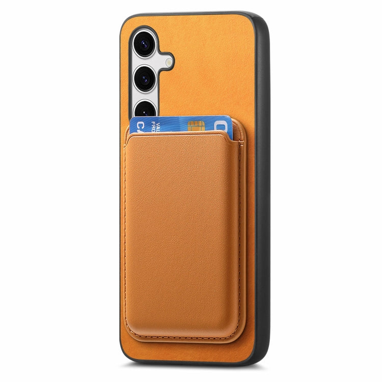 For Samsung Galaxy S25 5G Retro Magsafe Card Bag PU Back Cover Phone Case(Yellow) by buy2fix