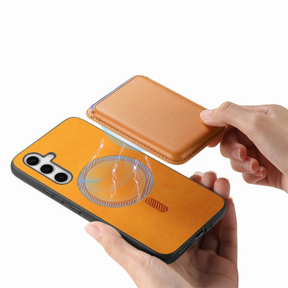 For Samsung Galaxy S25 5G Retro Magsafe Card Bag PU Back Cover Phone Case(Yellow) by buy2fix