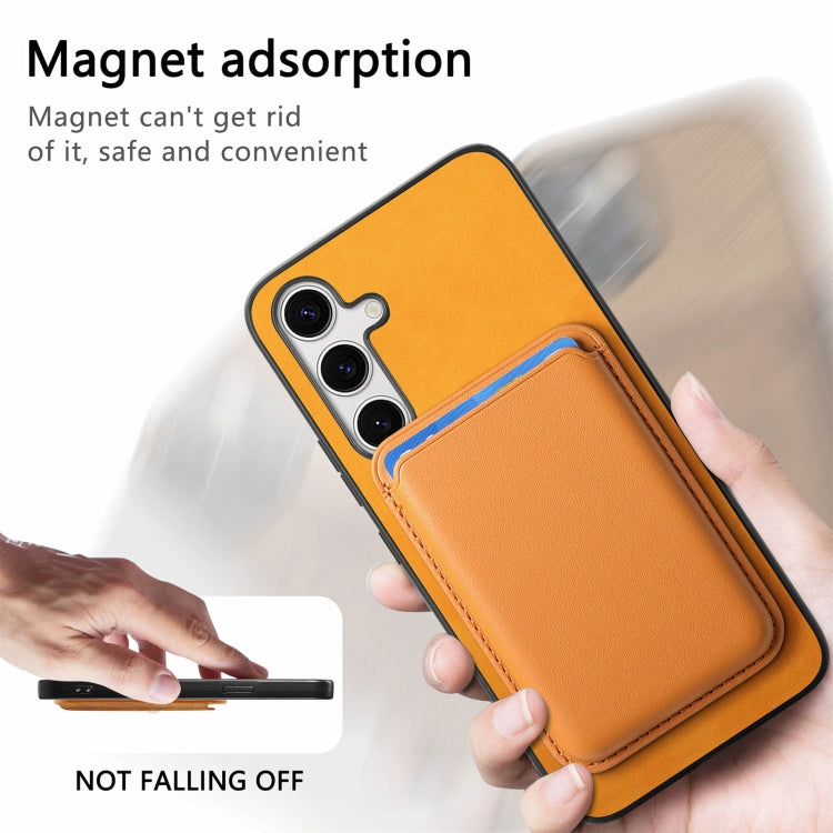 For Samsung Galaxy S25 5G Retro Magsafe Card Bag PU Back Cover Phone Case(Yellow) by buy2fix