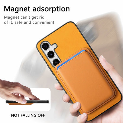 For Samsung Galaxy S25 5G Retro Magsafe Card Bag PU Back Cover Phone Case(Yellow) by buy2fix